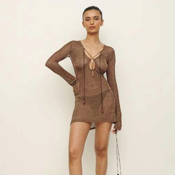Reformation Ivanna Knit Dress in Metallic Brown size M NWT - Picture 5 of 13
